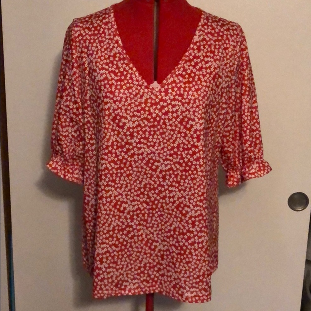 Red Flower Print Blouse